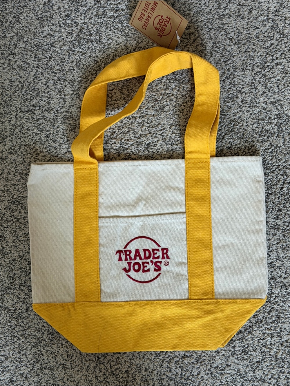Trader Joe's Mini Canvas Tote Bag in Cream and Yellow